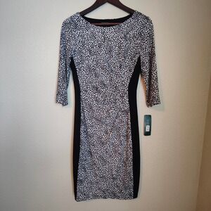 Lauren Ralph Lauren Womens Black Cream Geometric Sheath Dress 6 Stretch Slimming